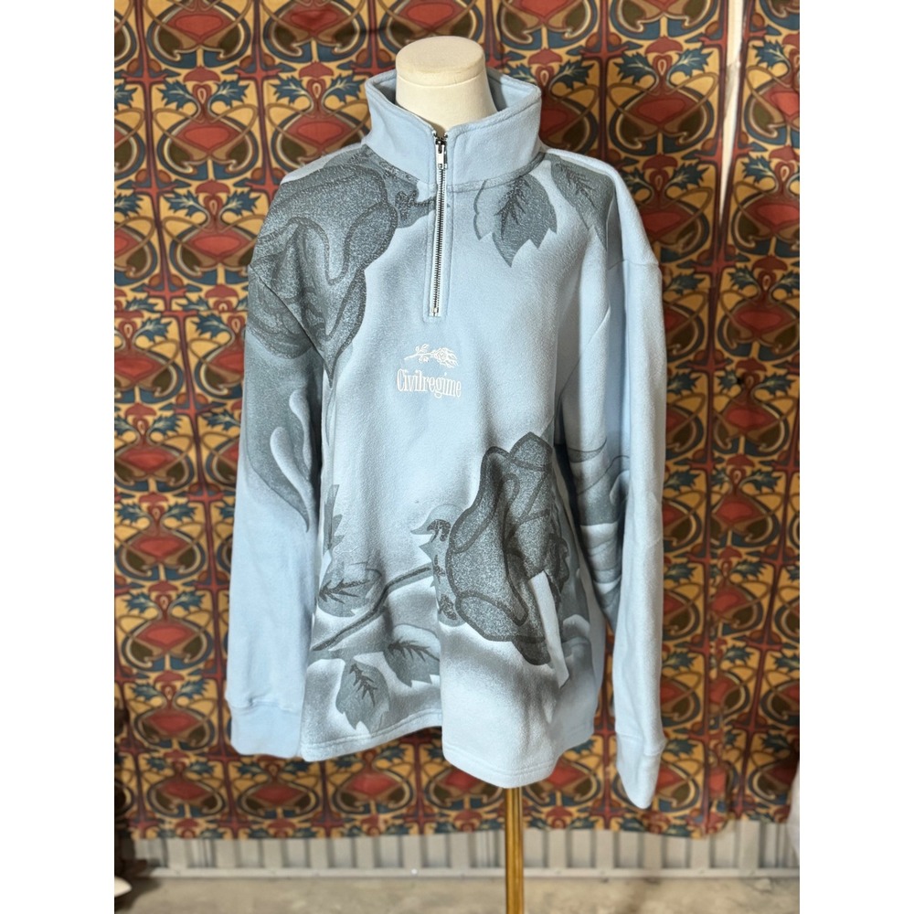 Civil Regime Pullover Fleece Quarter Zip‎ Sweatshirt Rose Print Large